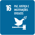 Imagem do ícone 16 dos objetivos de Desenvolvimento Sustentável, com a frase 'Paz, Justiça e Instituições eficazes'