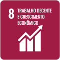 Imagem do ícone 8 dos objetivos de Desenvolvimento Sustentável, com a frase 'Trabalho decente e crescimento econômigo'