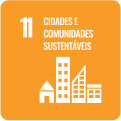 Imagem do ícone 11 dos objetivos de Desenvolvimento Sustentável, com a frase 'Cidades e comunidades sustentáveis'