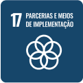 Imagem do ícone 17 dos objetivos de Desenvolvimento Sustentável, com a frase 'Parcerias e meios de implementação'