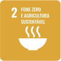 Imagem do ícone 2 dos objetivos de Desenvolvimento Sustentável, com a frase 'Fome zero e agricultura sustentável'